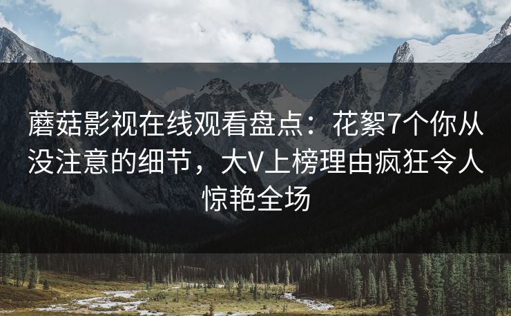 蘑菇影视在线观看盘点：花絮7个你从没注意的细节，大V上榜理由疯狂令人惊艳全场