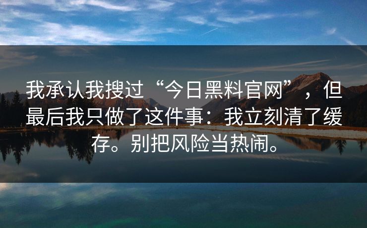 我承认我搜过“今日黑料官网”,但最后我只做了这件事:我立刻清了缓存。别把风险当热闹。 我承认我搜过“今日黑料官网”,但最后我只做了这件事:我立刻清了缓存。别把风险当热闹。